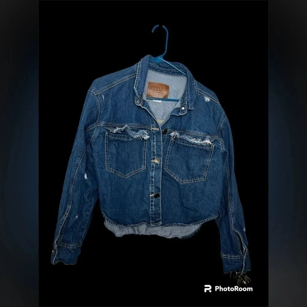 Boom Boom Jeans Los Angeles Women's High Low Denim Shirt Jacket Size XL